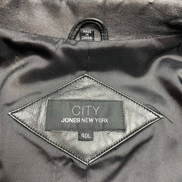 Jones New York City Black Leather 3 Button Mens Jacket Size 40L - Picture 7 of 8